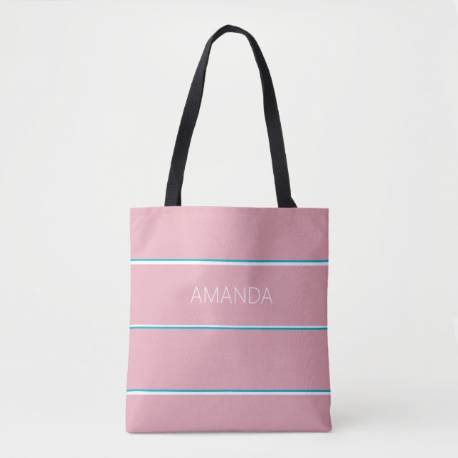 Tote Bag Nom élégant rose et bleu (Devant)