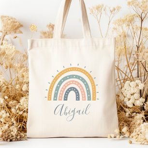 Tote Bag Nom Enfants Boho Pastel Tons Terre