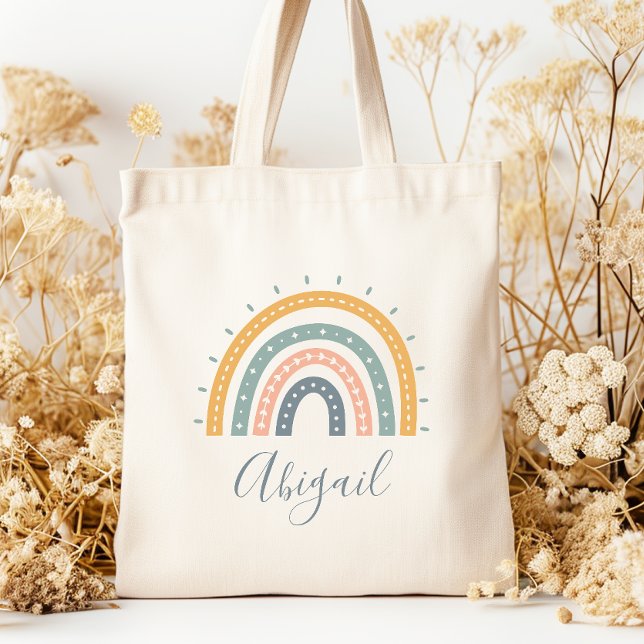 Tote Bag Nom Enfants Boho Pastel Tons Terre (Créateur téléchargé)