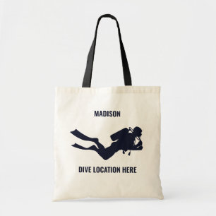 Tote Bag Nom et emplacement personnalisés Scuba Diver