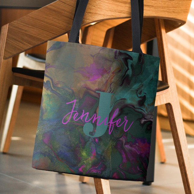 Tote Bag Nom et monogramme Abstrait de la peinture liquide  (Créateur téléchargé)