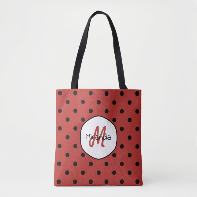 Tote Bag Nom et monogramme des Pois de la coccinelle rouge  (Devant)
