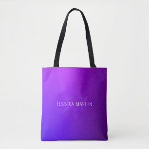 Tote Bag Nom et monogramme modernes de dégradé pourpre