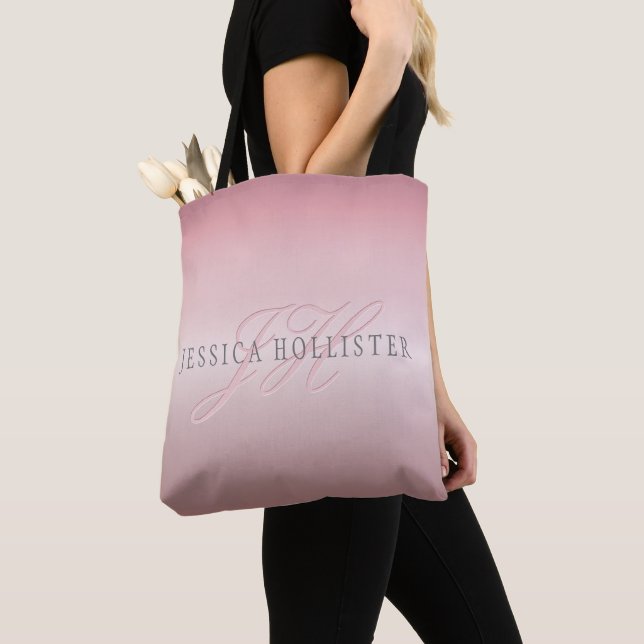 Tote Bag Nom et monogramme | Soft FAUX Rose Gold Blush (De près)