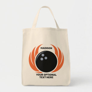 Tote Bag Nom et texte personnalisés Boule de Bowling avec f