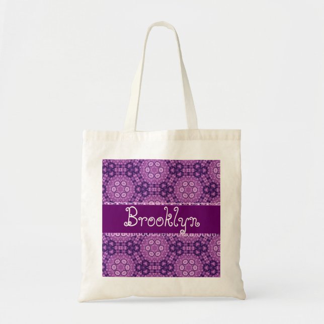 Tote Bag Nom fait sur commande B543 de rétros fleurs (Devant)