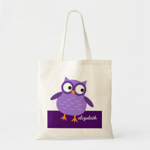Tote Bag Nom fait sur commande de hibou pourpre mignon pour