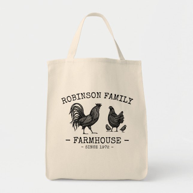 Tote Bag Nom Famille Ferme Hen Chicks Rooster (Devant)