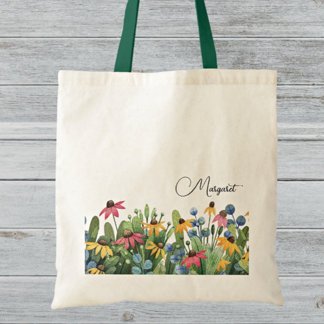 Tote Bag Nom fantaisiste sur fleurs sauvages d'été à l'aqua (Créateur téléchargé)