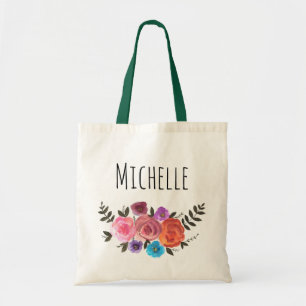 Tote Bag Nom floral d'aquarelle