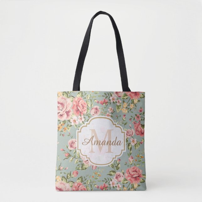 Tote Bag Nom floral de monogramme de jardin victorien (Devant)
