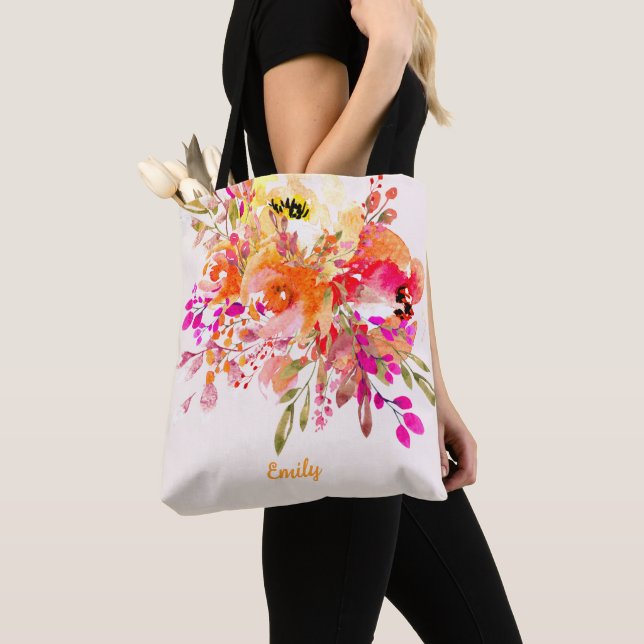 Tote Bag Nom floral romantique brillant (De près)