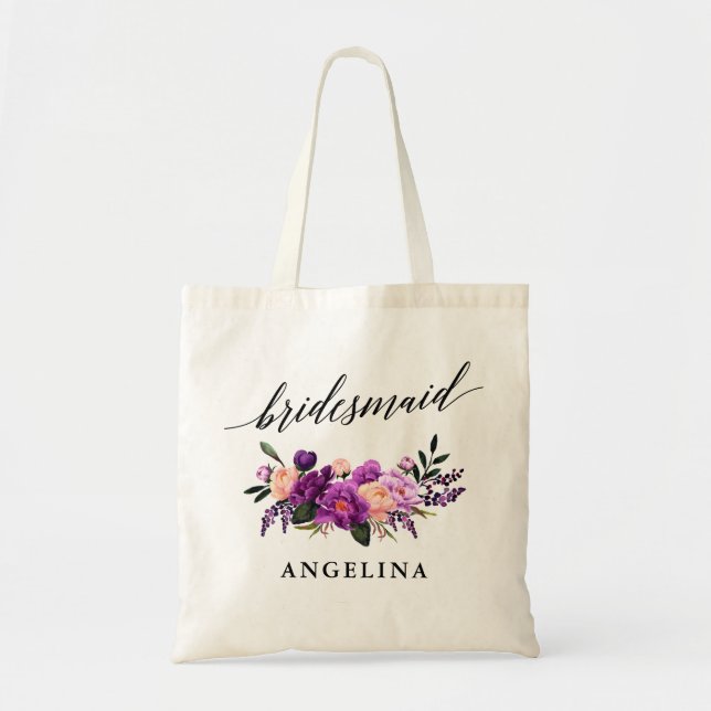 Tote Bag Nom floral violet pourpre de demoiselle d'honneur (Devant)