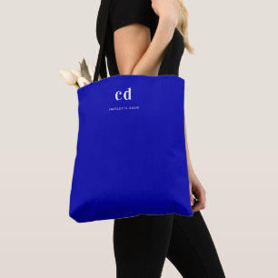 Tote Bag Nom initial du monogramme blanc bleu royal