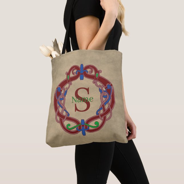 Tote Bag Nom Initial Monogramme Design Celtique Personnalis (De près)