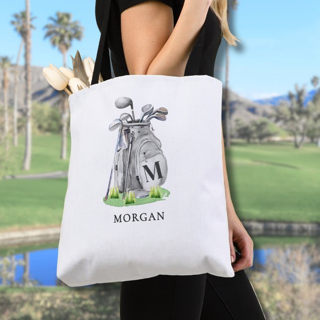 Tote Bag Nom initial personnalisé Monogram Golf (Personalized Initial Name Monogram Golf Tote Bag)