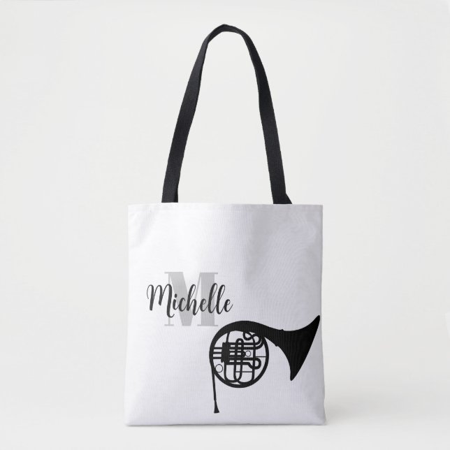 Tote Bag nom, initiale et musique en clé de sol noire Guita (Devant)