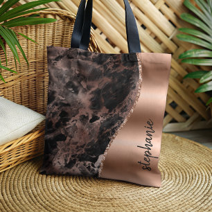 Tote Bag Nom Marbré Métallisé Rose Gold Noir Glam