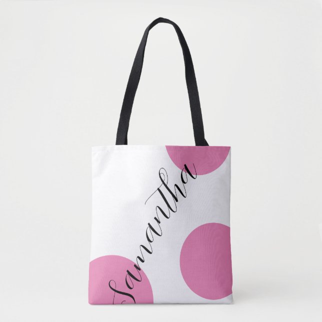 Tote Bag Nom moderne mignon Grand Pois rose (Devant)