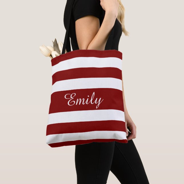 Tote Bag Nom moderne Red Stripes (De près)