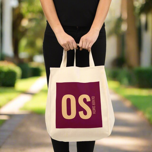 Tote Bag Nom Monogramme Burgundy Stylé Fille Unique  (Créateur téléchargé)