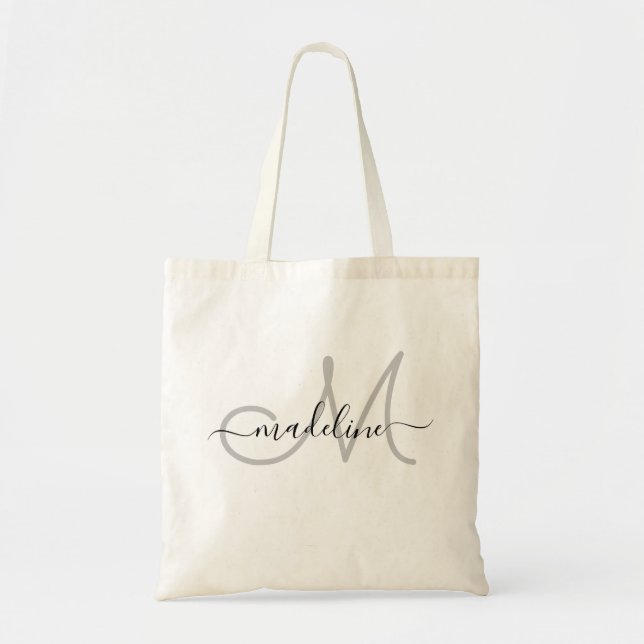 Tote Bag Nom Monogrammé Élégant Script Moderne Tendance  (Devant)