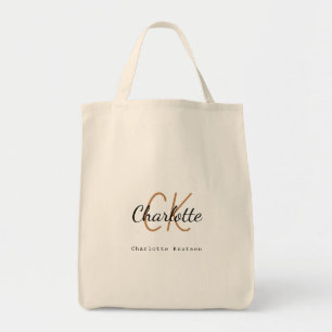Tote Bag Nom monogramme en or noir initiales script simple