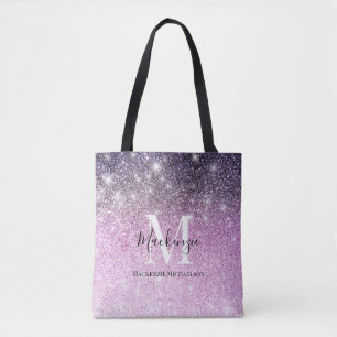 Tote Bag Nom Monogramme Pailleté Dégradé Rose Violet Fémini