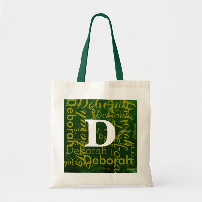 Tote Bag nom monogramme personnalisé et vert initial (Devant)