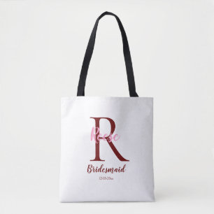 Tote Bag nom monogramme simple personnalisé date de demaid