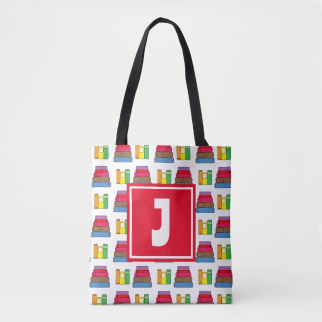 Tote Bag Nom Motif de livre coloré (Devant)