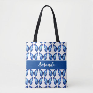 Tote Bag Nom Motif élégant Bleu Bouton