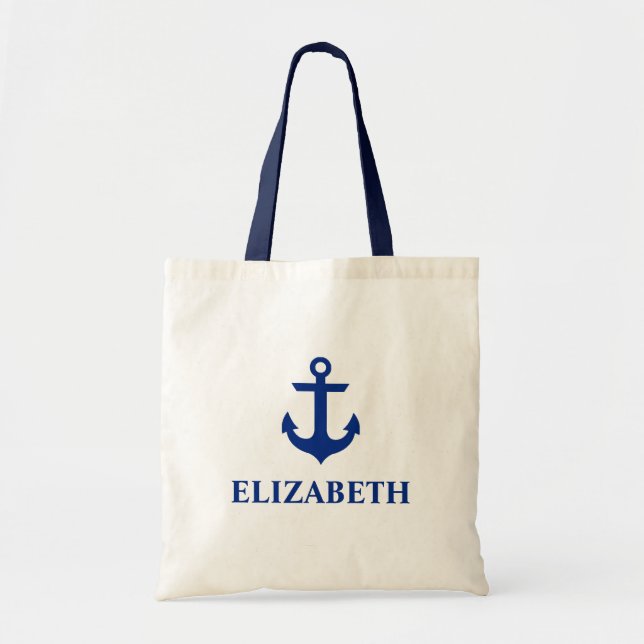 Tote Bag Nom nautique Ancre Sangle Bleue (Devant)