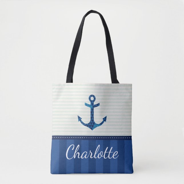 Tote Bag Nom nautique de coutume d'Ancre de motif de (Devant)