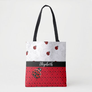 Tote Bag Nom noir rouge de scarabées d'insecte de point de