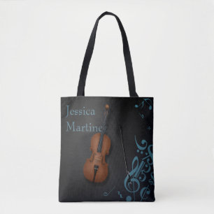 Tote Bag Nom ou message personnalisé sur Black & Turquoise