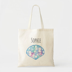 Tote Bag Nom personnalisable d'hippocampe d'aquarelle pour