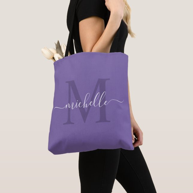 Tote Bag Nom personnalisable et couleur pourpre Améthyste i (De près)