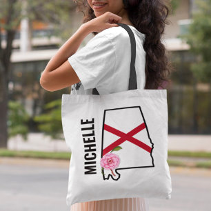 Tote Bag Nom personnalisé Alabama Drapeau et Fleur d'État C