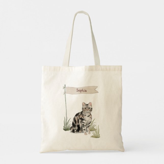 Tote Bag Nom personnalisé American Short cheveux Pet Cat (Dos)