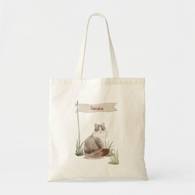 Tote Bag Nom personnalisé Animal de chat de Sibérie (Devant)