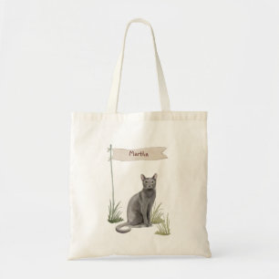 Tote Bag Nom personnalisé Animal de chat russe bleu