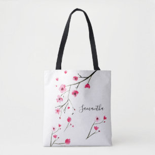 Tote Bag Nom personnalisé aquarelle Cherry Blossom