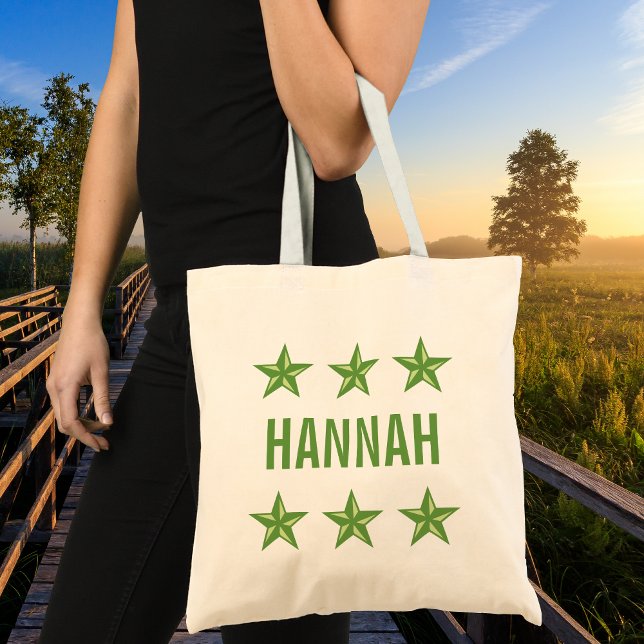 Tote Bag Nom personnalisé avec toile d'étoiles marines vert (Créateur téléchargé)