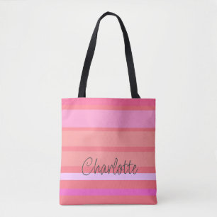 Tote Bag Nom personnalisé Bandes roses