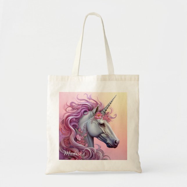 Tote Bag Nom personnalisé belle licorne (Devant)