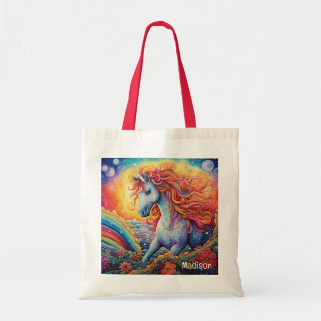 Tote Bag Nom personnalisé belle licorne (Devant)