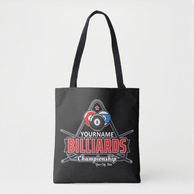 Tote Bag NOM Personnalisé Billard 8 Ball Pool Cue Rack (Devant)