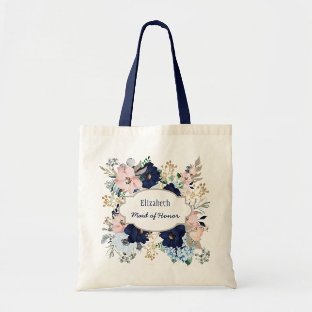 Tote Bag Nom personnalisé Bride Rose rose bleue (Devant)