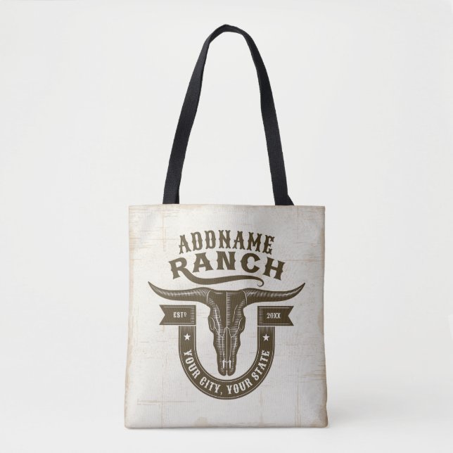 Tote Bag NOM personnalisé Bull Steer Skull Western Ranch (Devant)